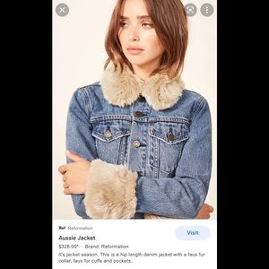 Reformation Aussie Faux Fur Trim Denim Jacket in Vintage Wash (Small)